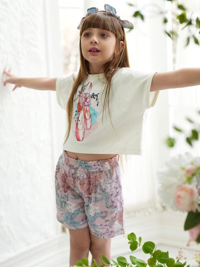 کراپ باله و شلوارک گلدار