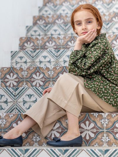 شومیز جلوبسته گل دار سبز